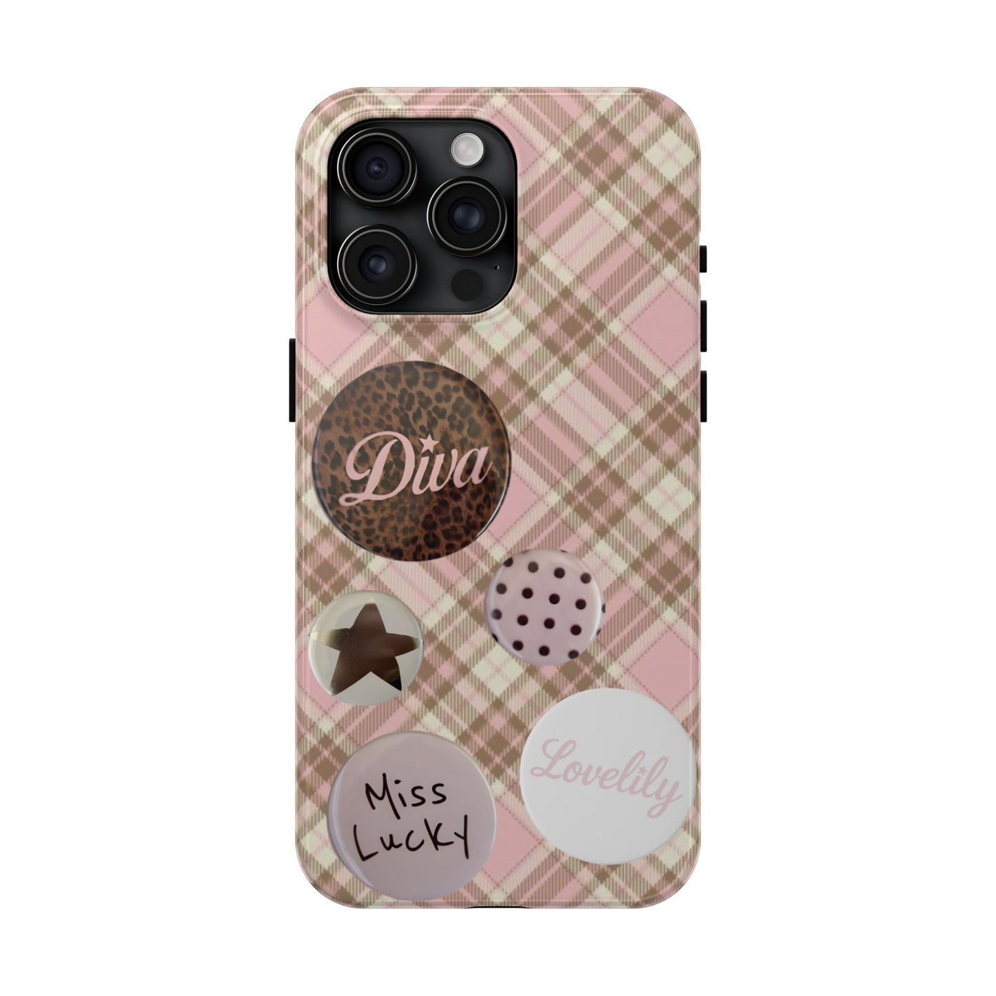 pink n brown pins stacked phone case