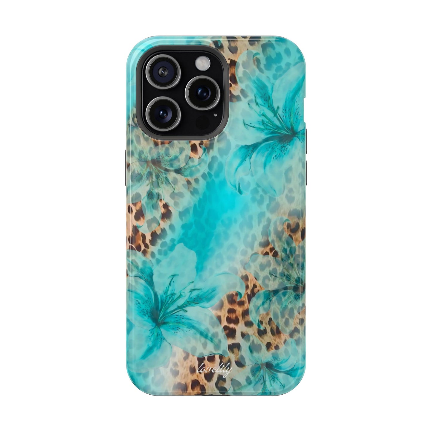 blue leopard lily stacked phone case
