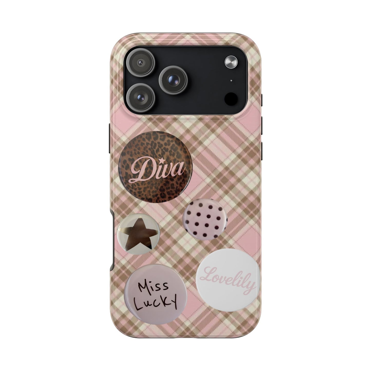 pink n brown pins stacked phone case
