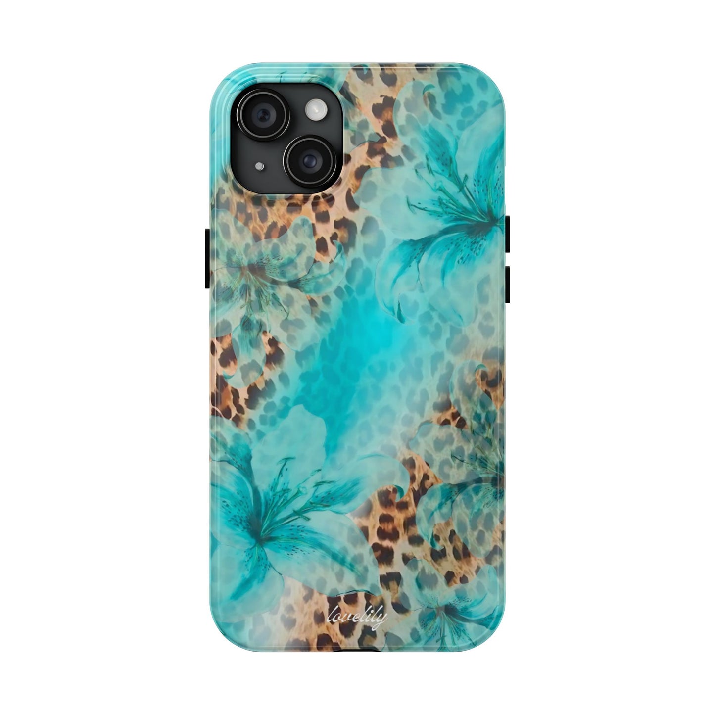 blue leopard lily stacked phone case