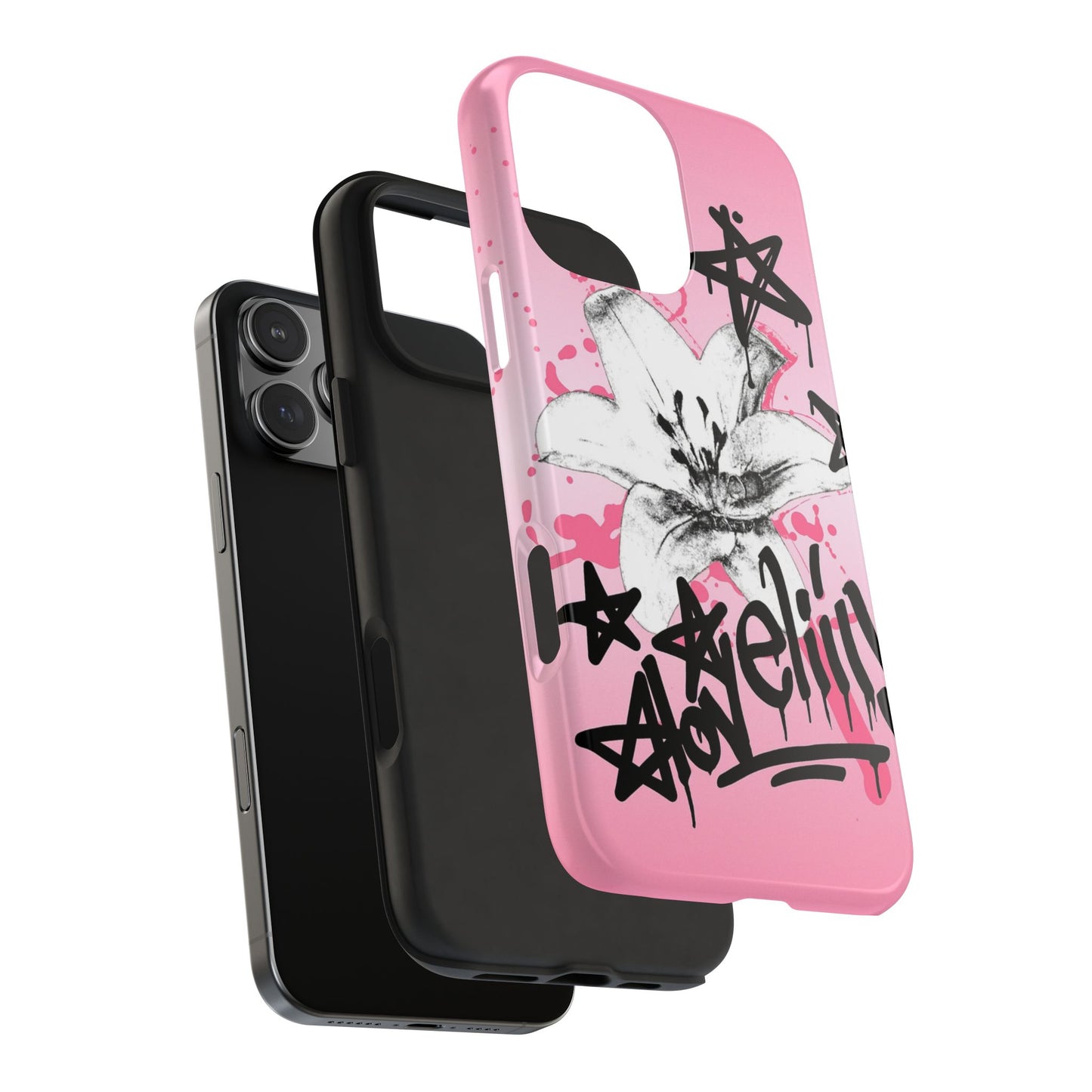 black n pink graffiti stacked phone case