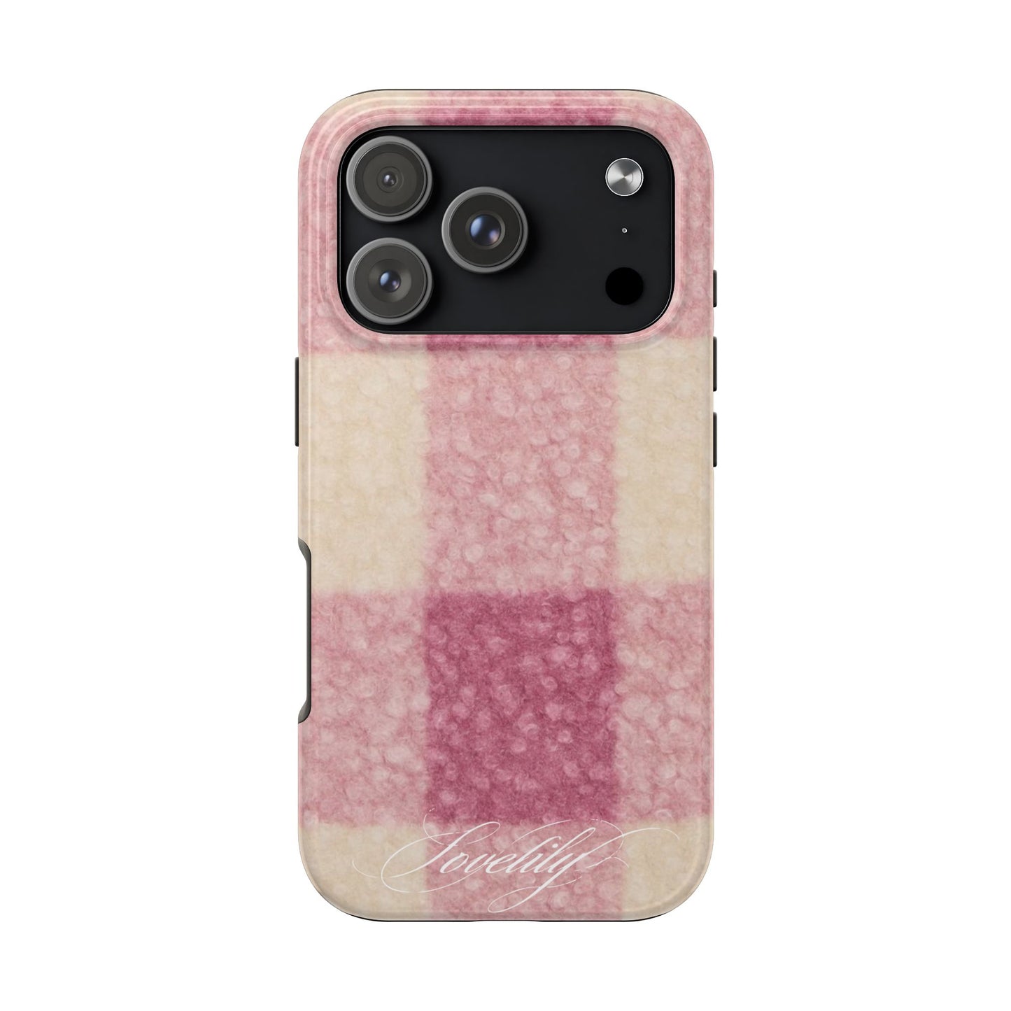 fluffy plaid stacked phone case