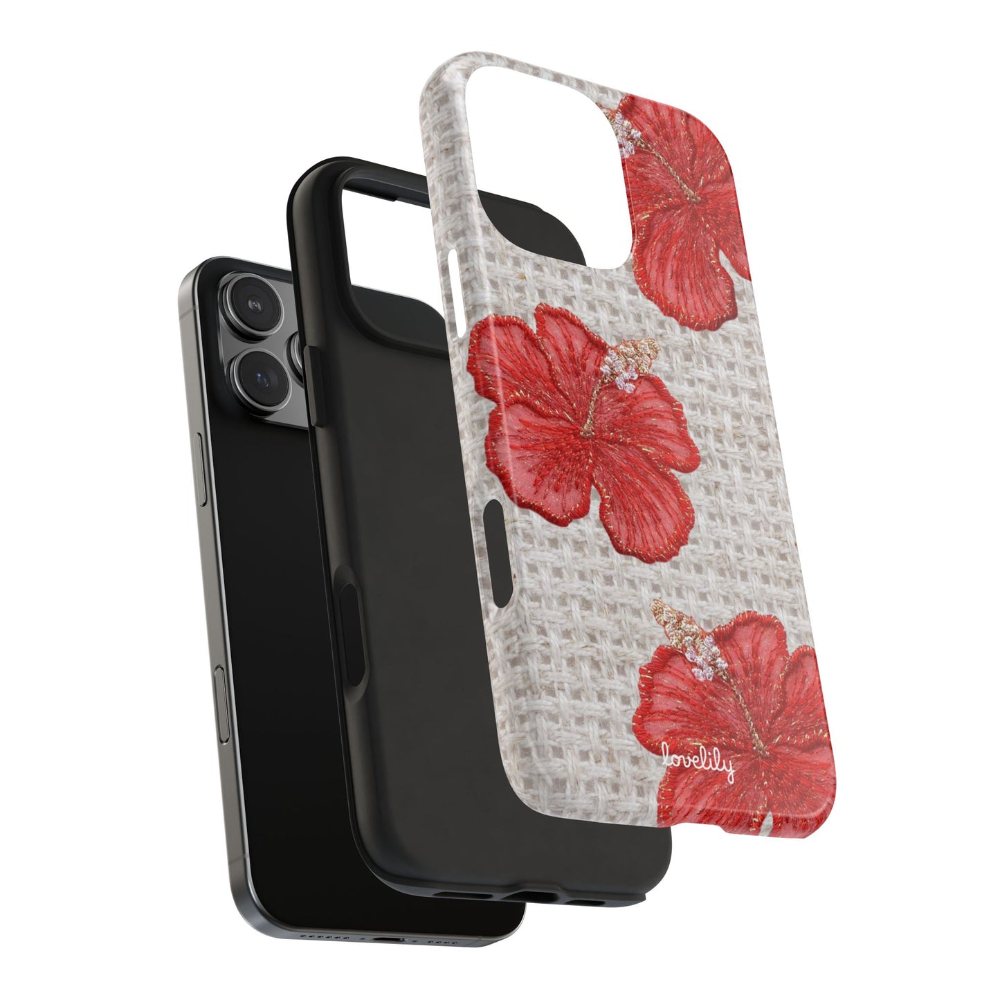 embroidered hibiscus stacked phone case