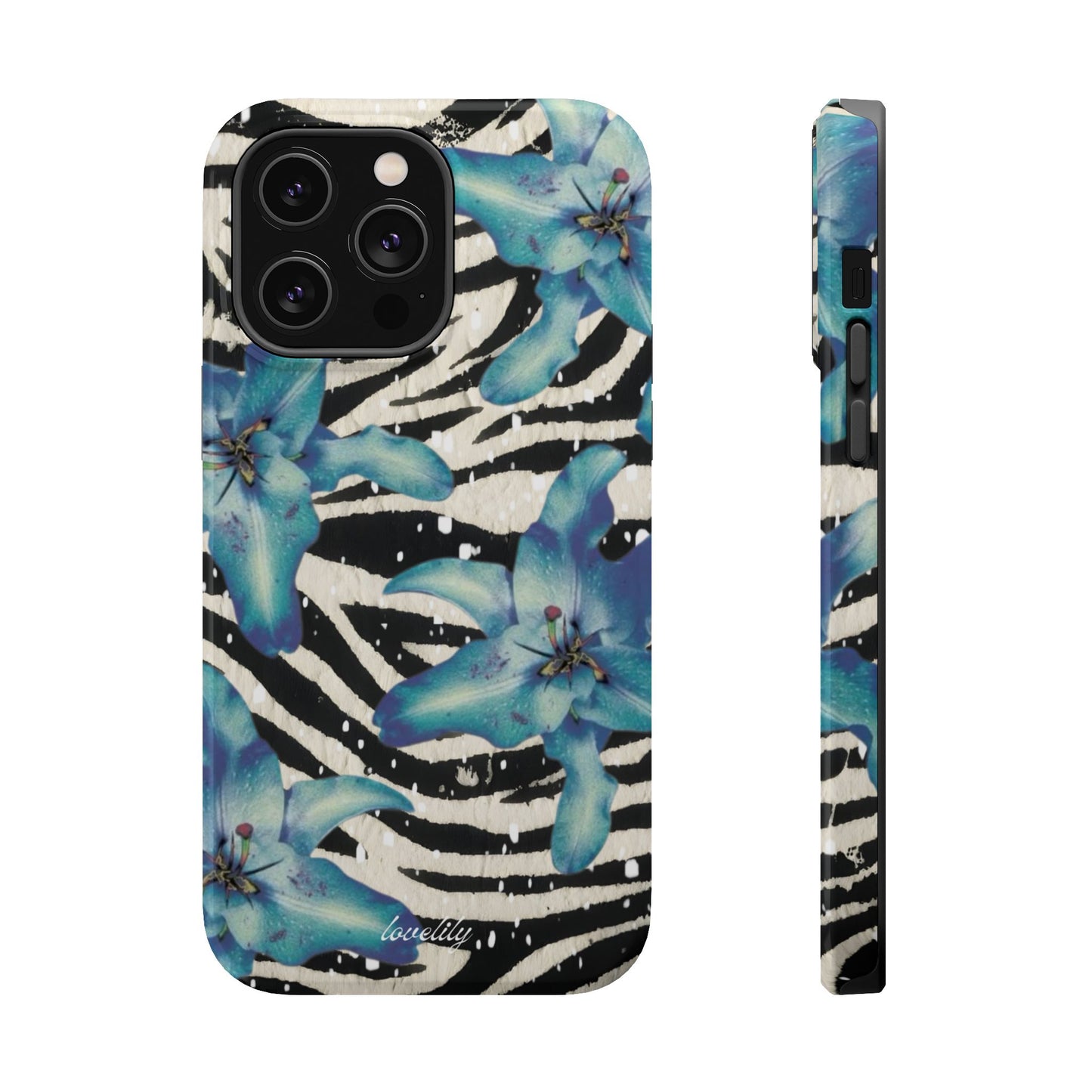 MAGSAFE blue lily zebra stacked phone case