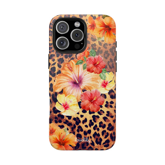 summer hibiscus leopard stacked phone case