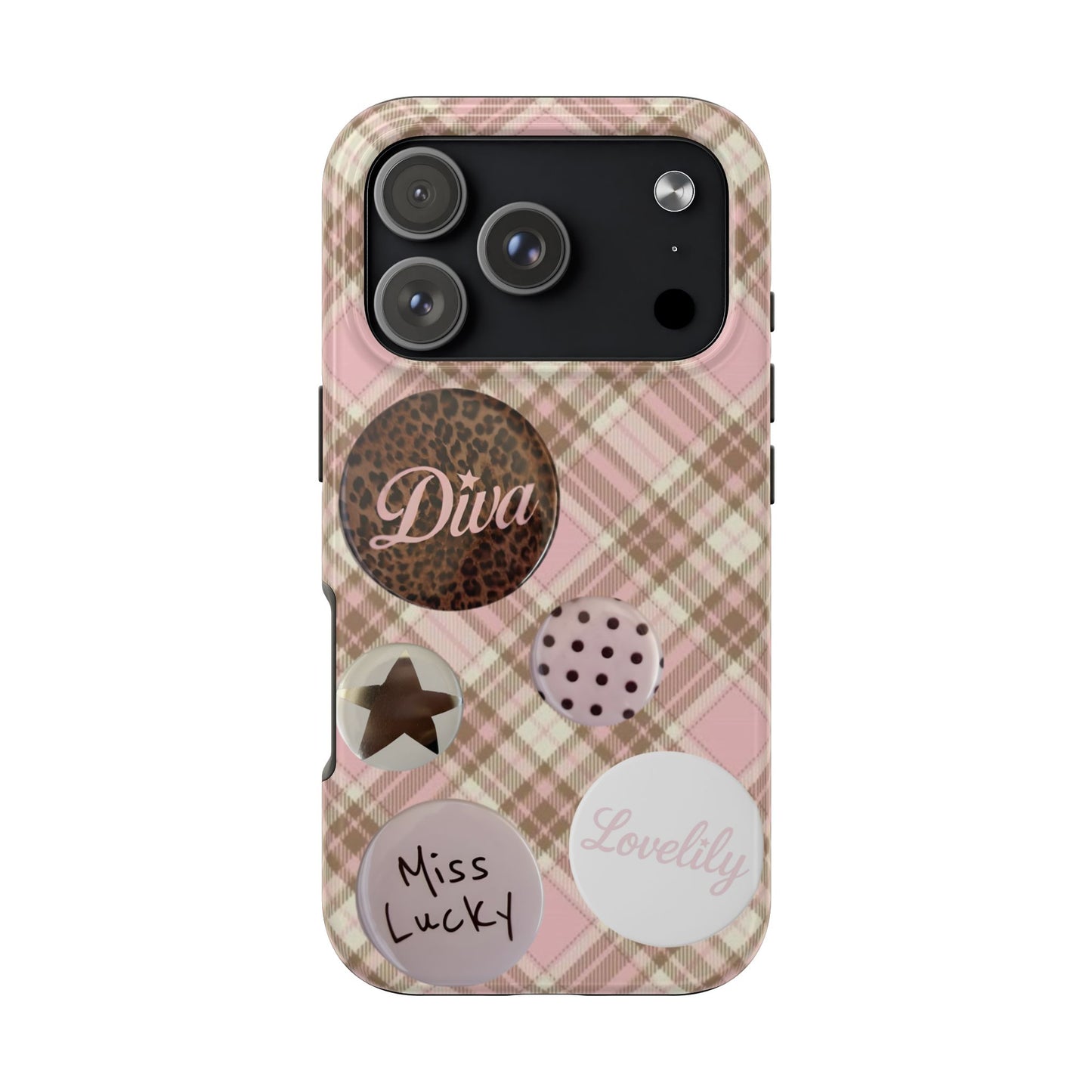 pink n brown pins stacked phone case