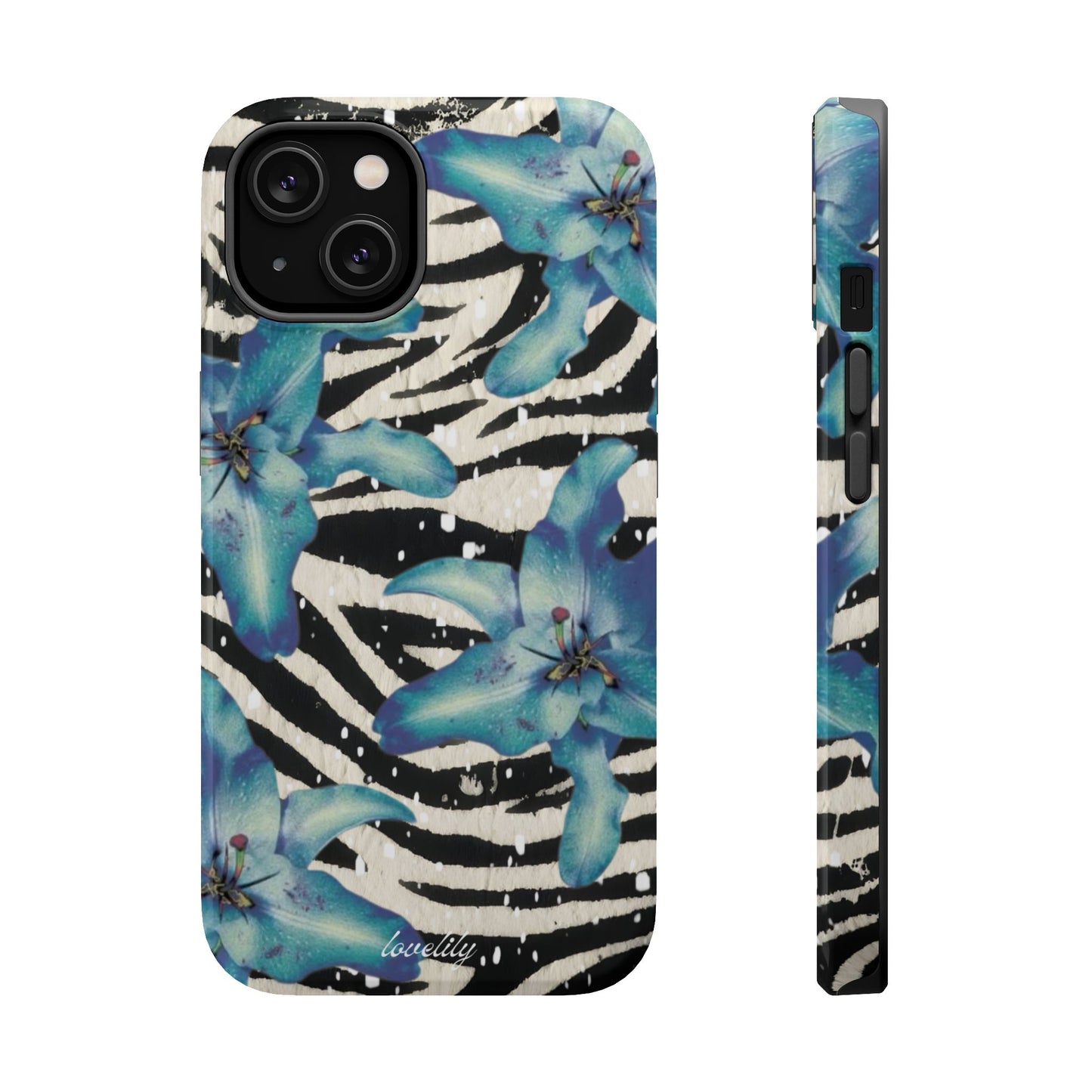 MAGSAFE blue lily zebra stacked phone case