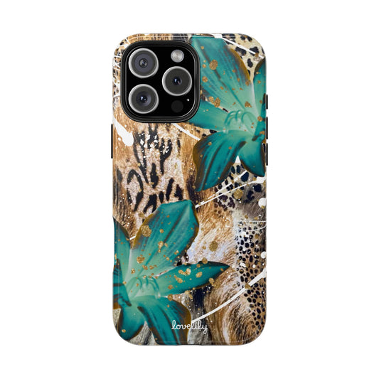 brown n blue stacked phone case