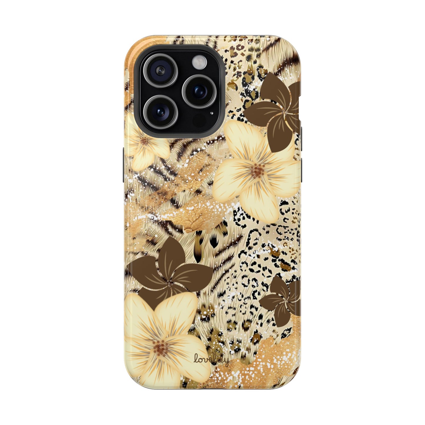MAGSAFE brown hibiscus stacked phone case