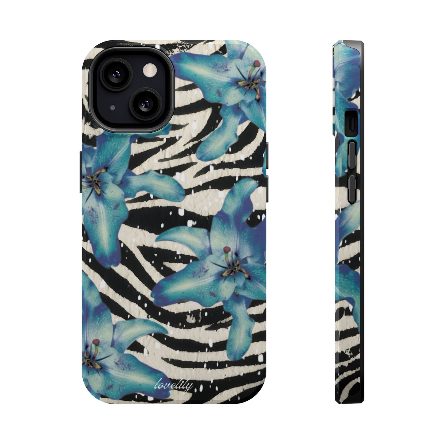 MAGSAFE blue lily zebra stacked phone case