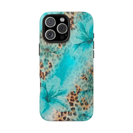 blue leopard lily stacked phone case