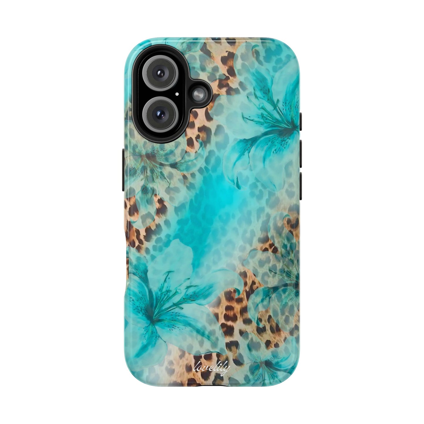 blue leopard lily stacked phone case
