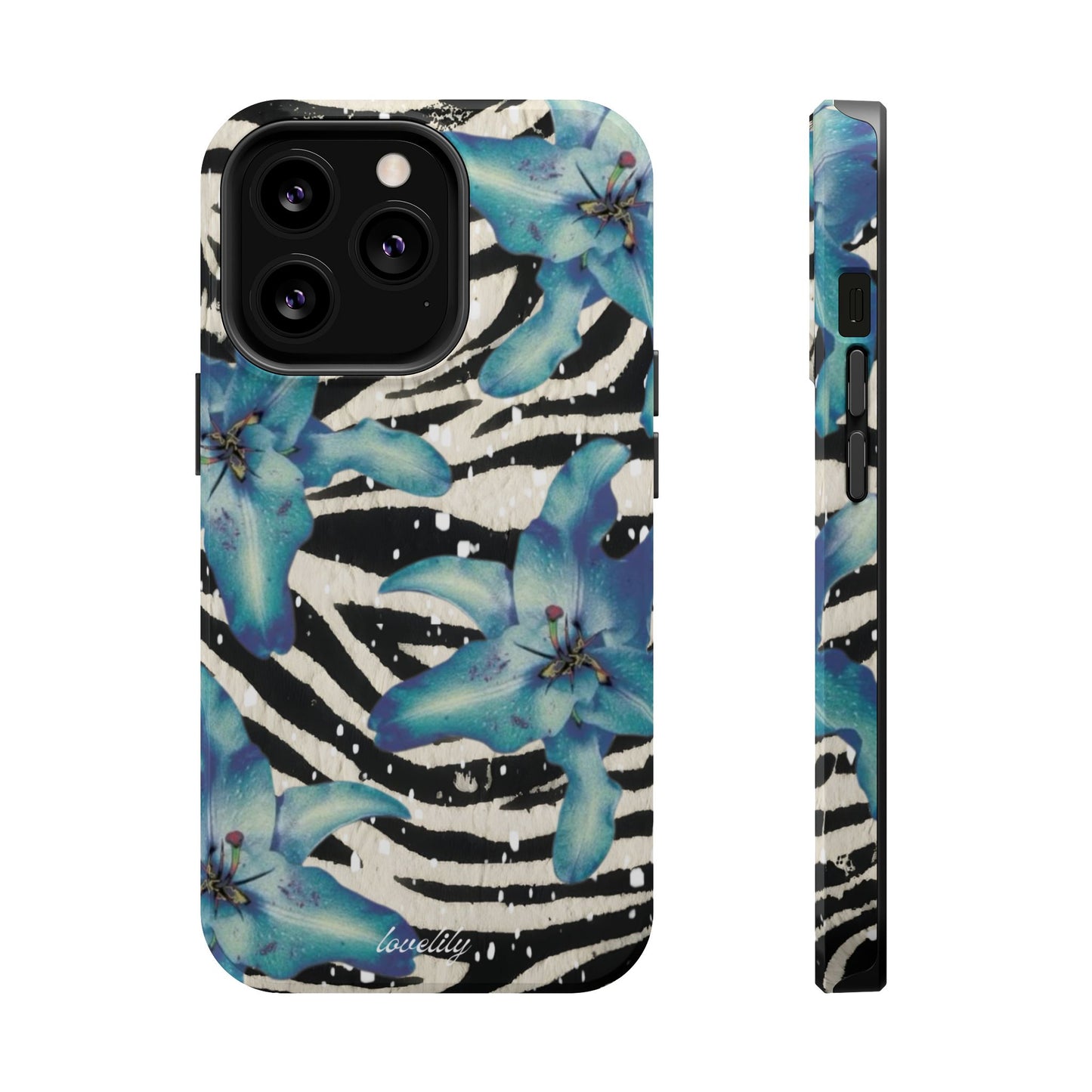 MAGSAFE blue lily zebra stacked phone case