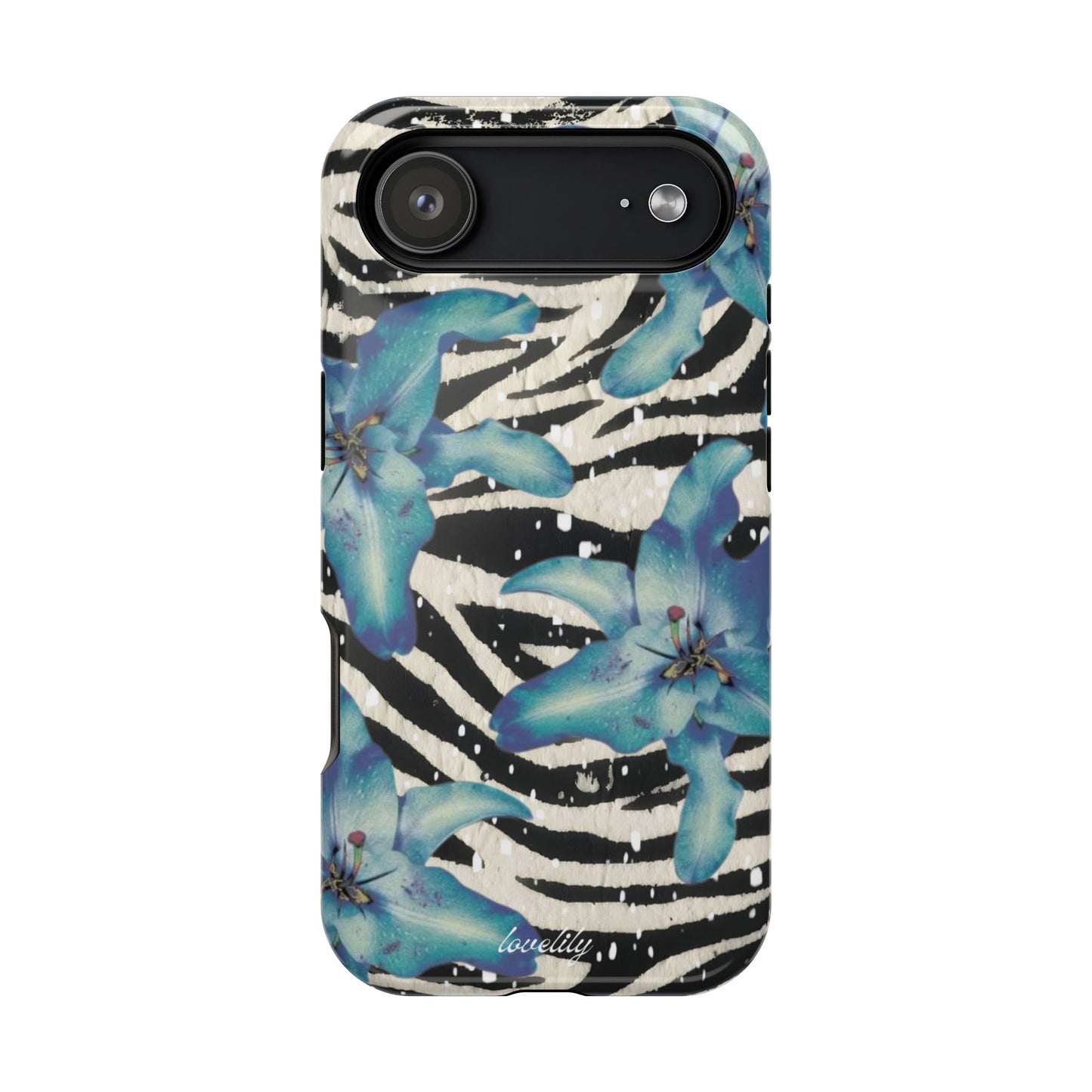 MAGSAFE blue lily zebra stacked phone case