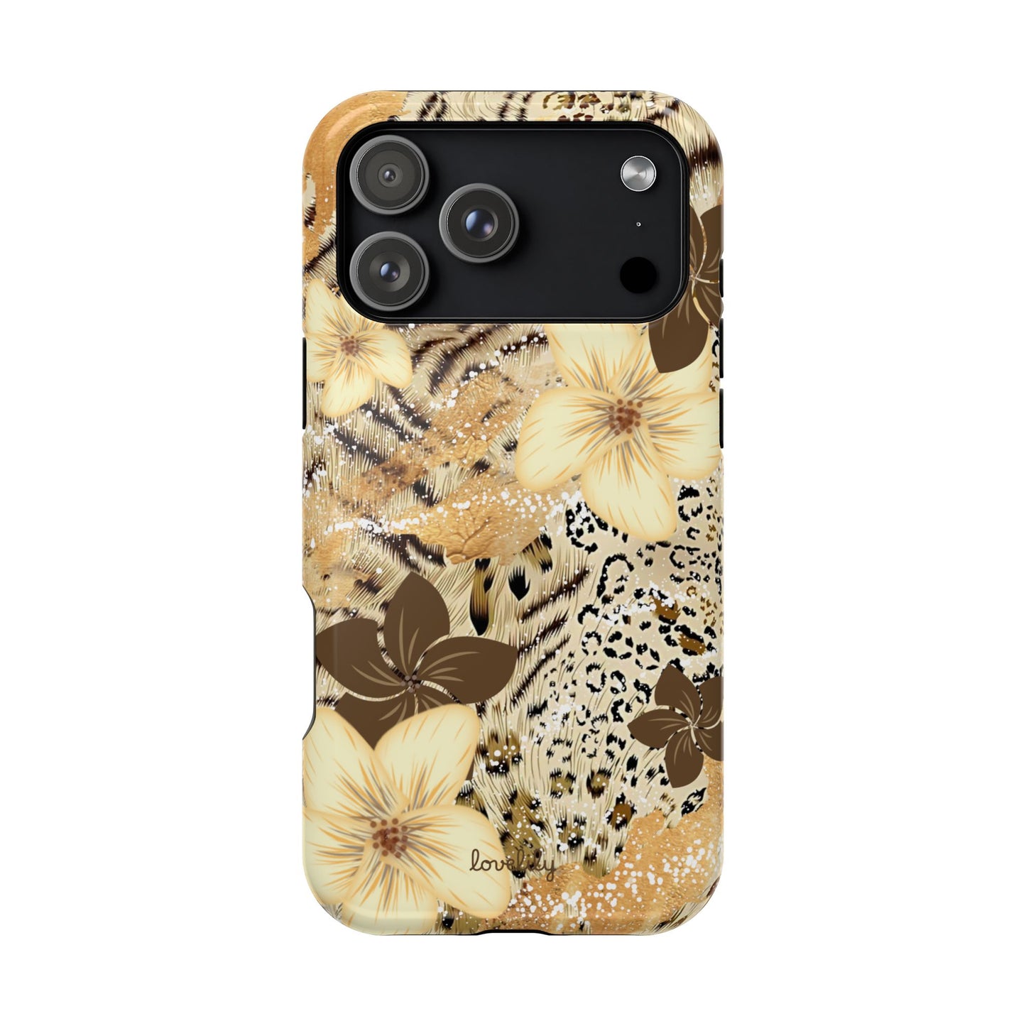 MAGSAFE brown hibiscus stacked phone case