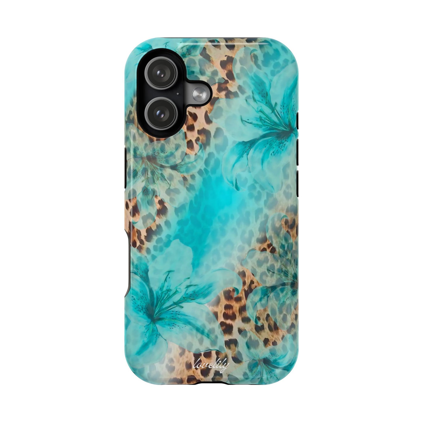 MAGSAFE blue leopard lily stacked phone case