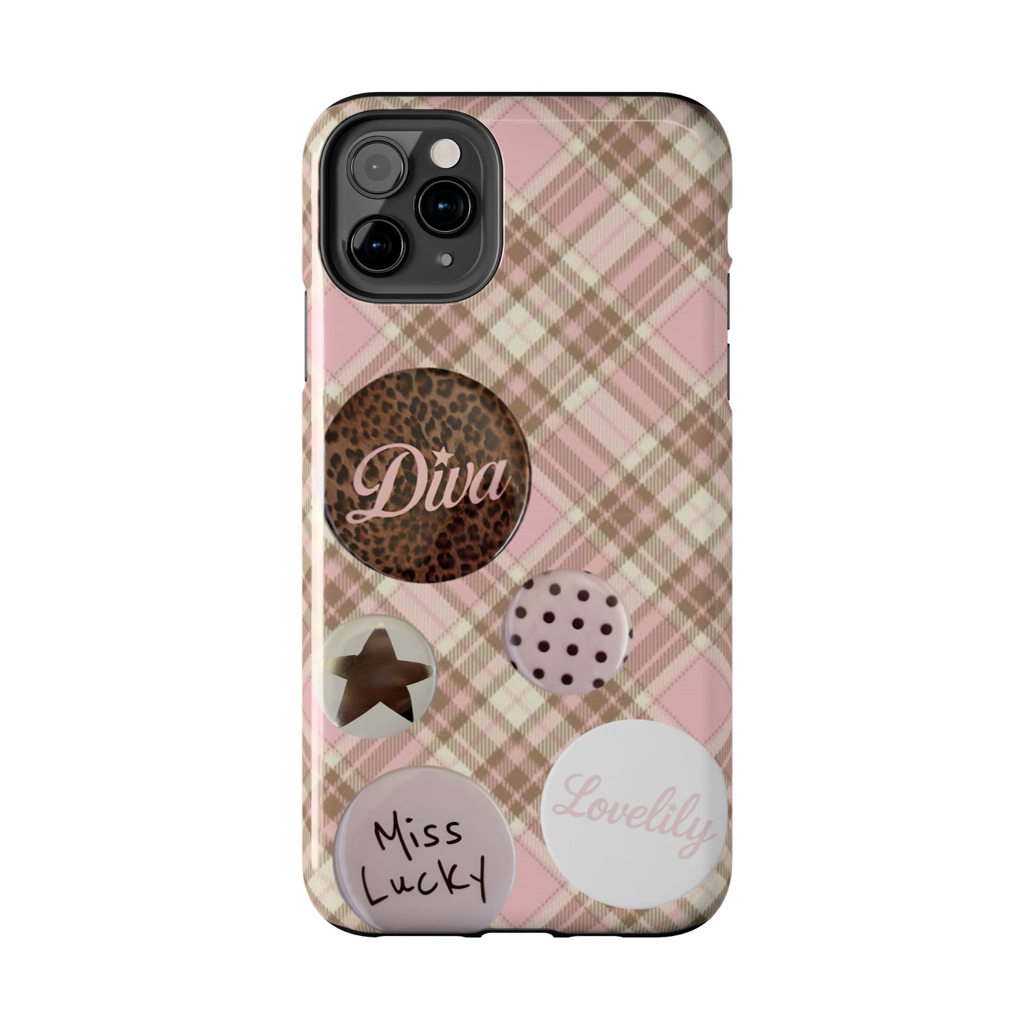 pink n brown pins stacked phone case