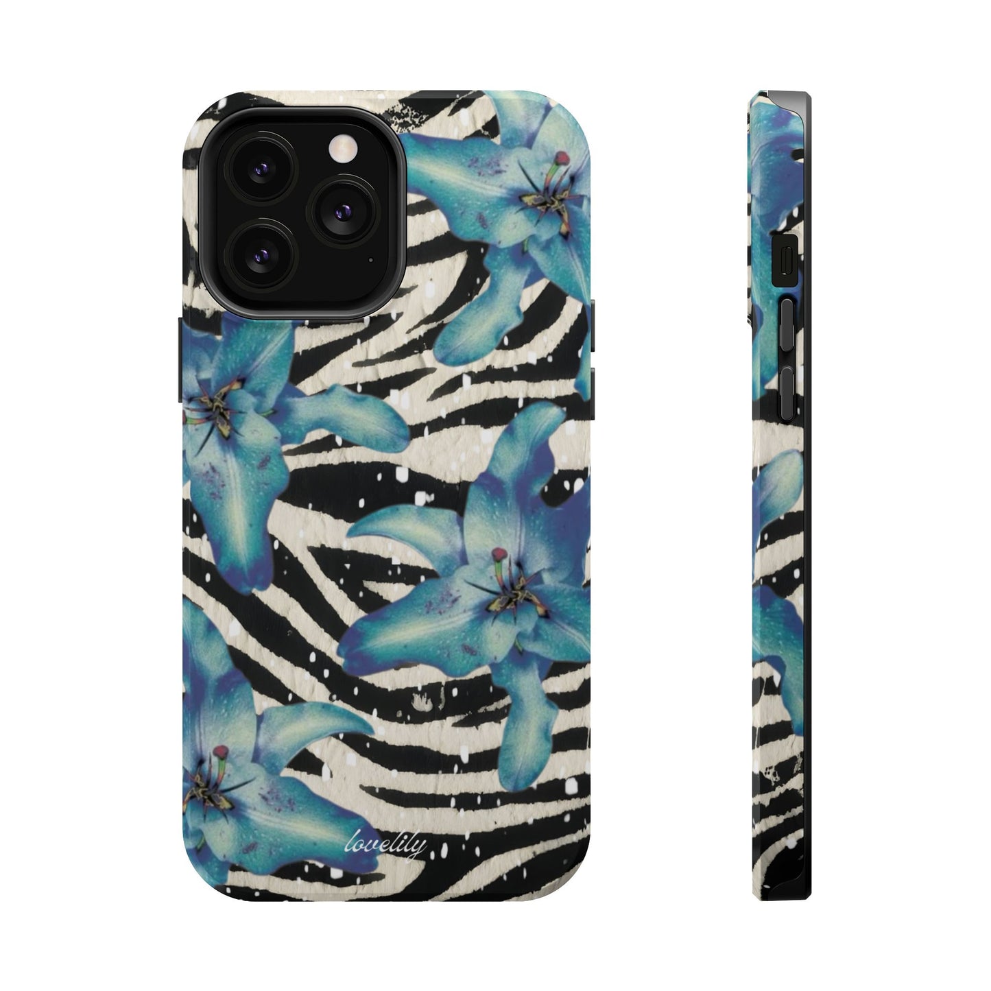 MAGSAFE blue lily zebra stacked phone case