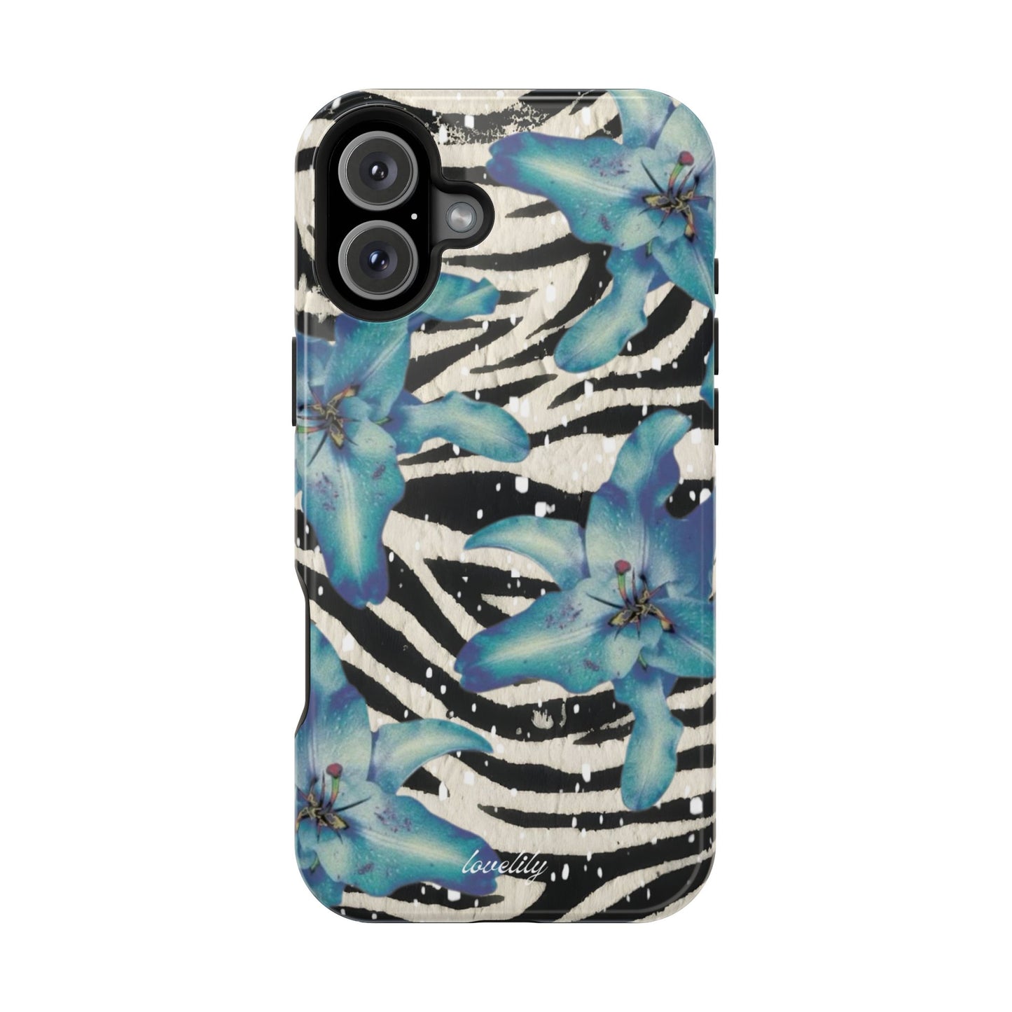 MAGSAFE blue lily zebra stacked phone case