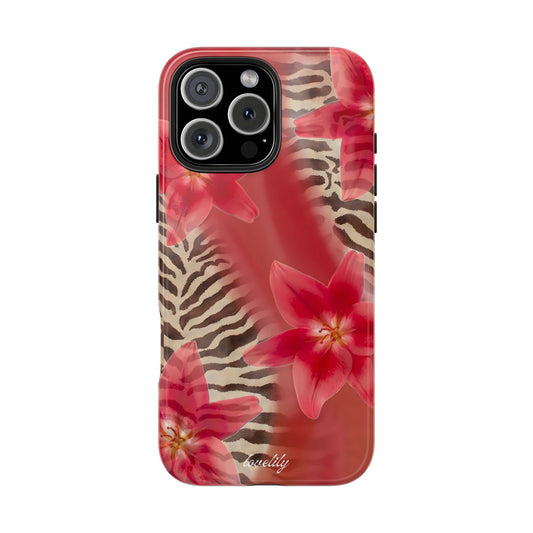 red zebra lily stacked phone case