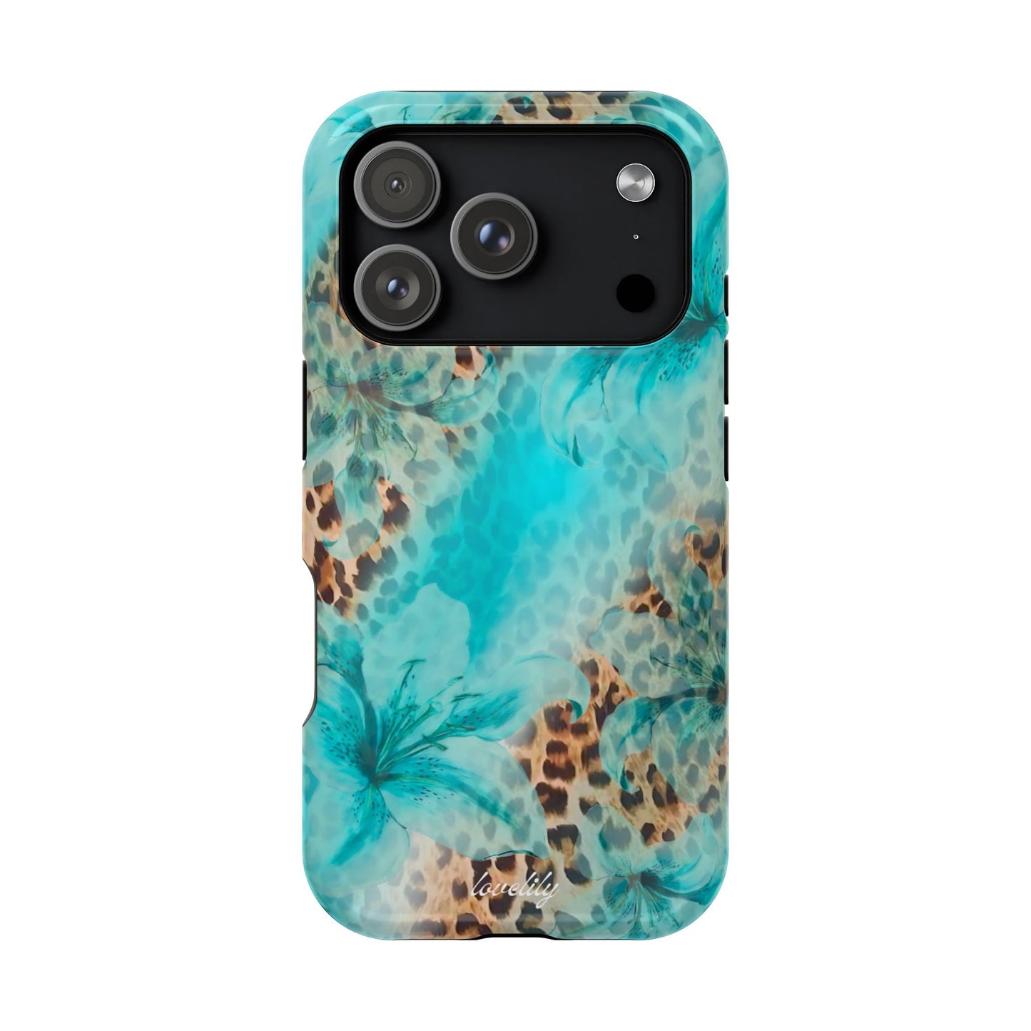 MAGSAFE blue leopard lily stacked phone case