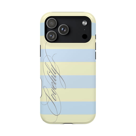 MAGSAFE blue n yellow striped w/out flowers stacked phone case
