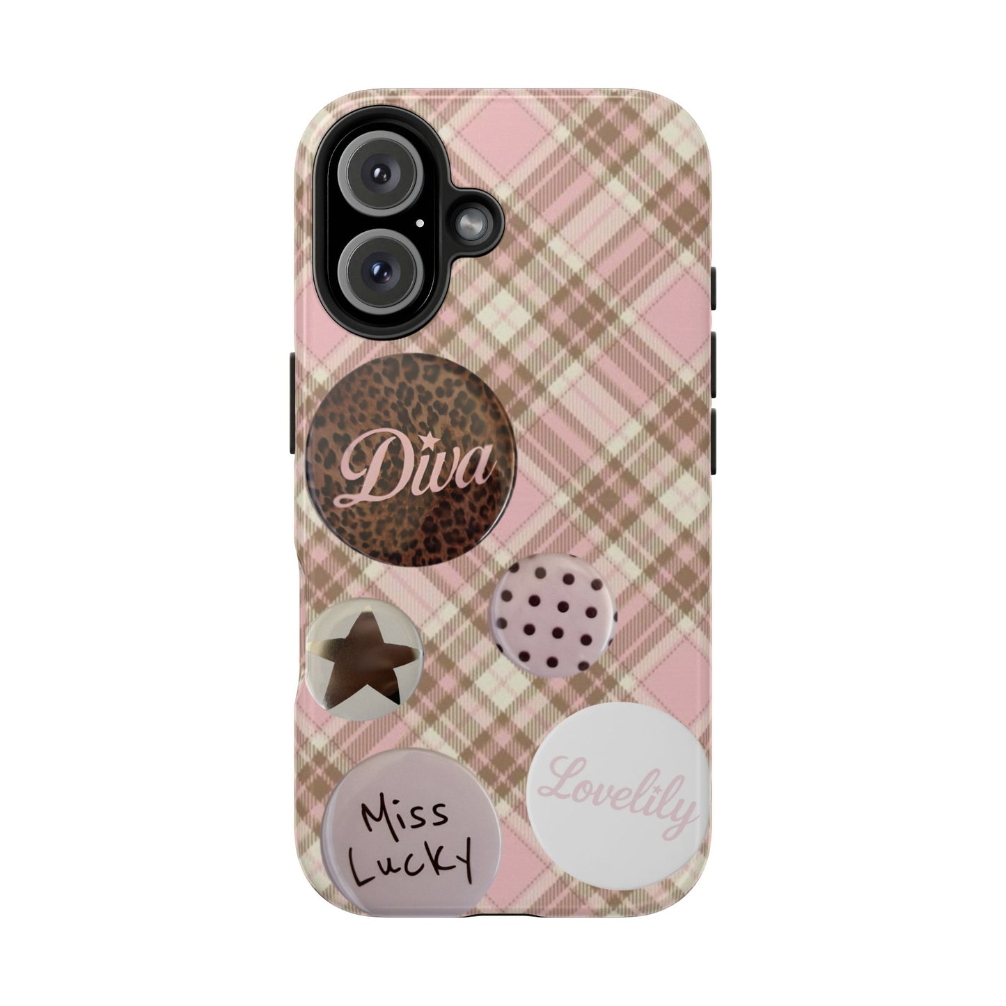 pink n brown pins stacked phone case