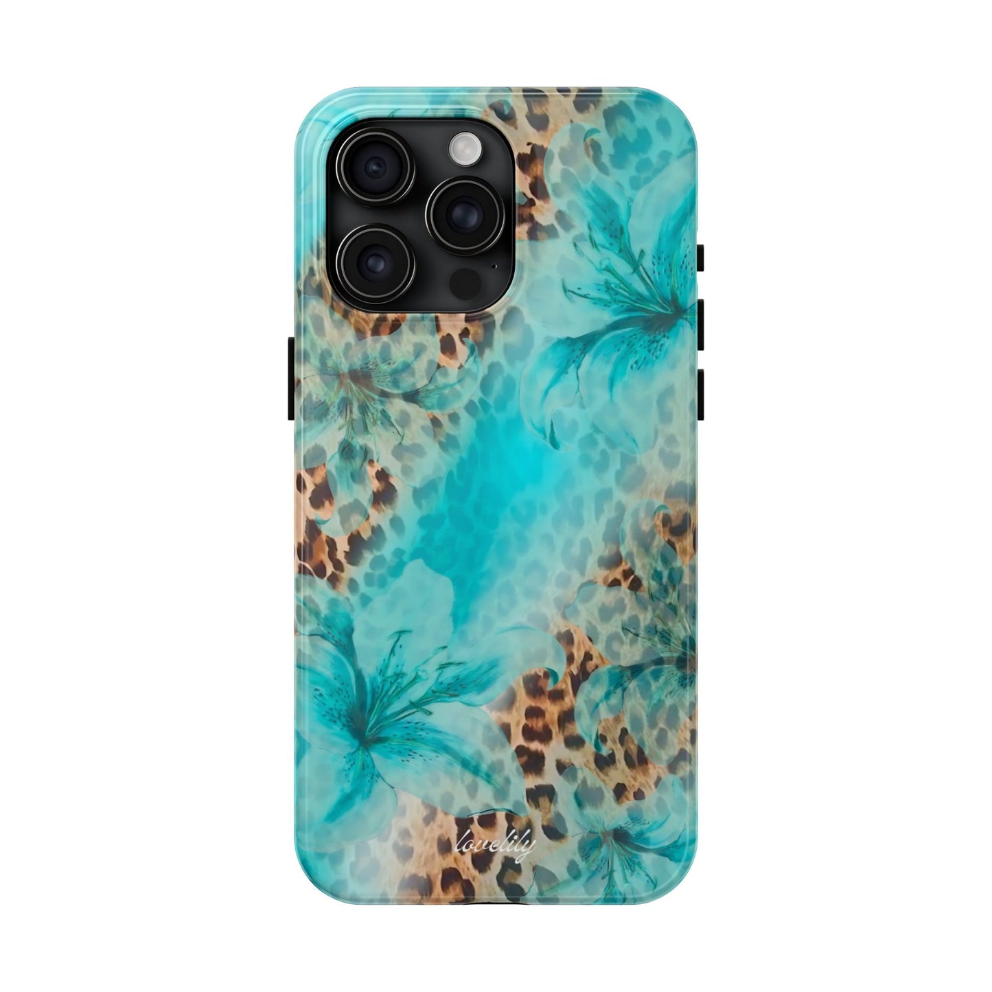blue leopard lily stacked phone case