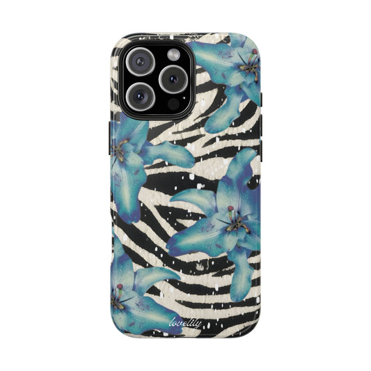 blue lily zebra stacked phone case
