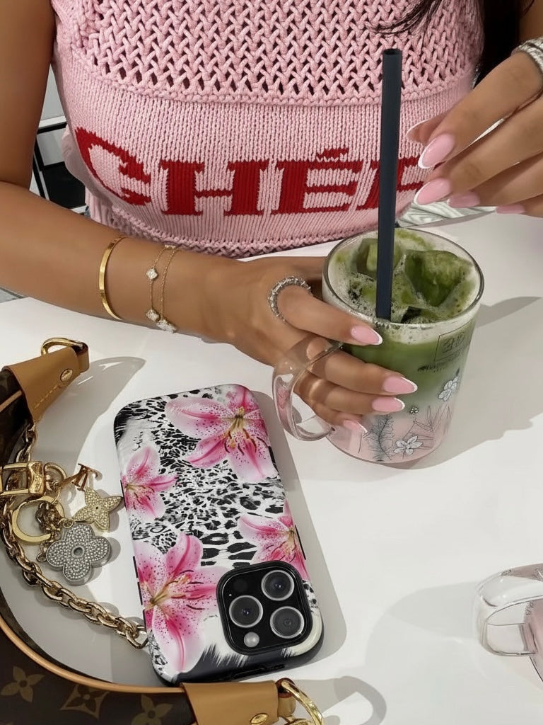 MAGSAFE black pink stacked phone case